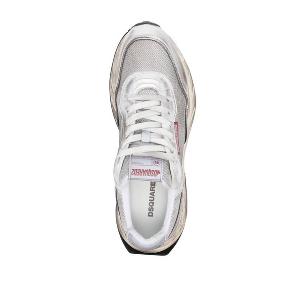 Dsquared2 Vintage-Effect Silver Leather Mesh Sneakers - NWT
